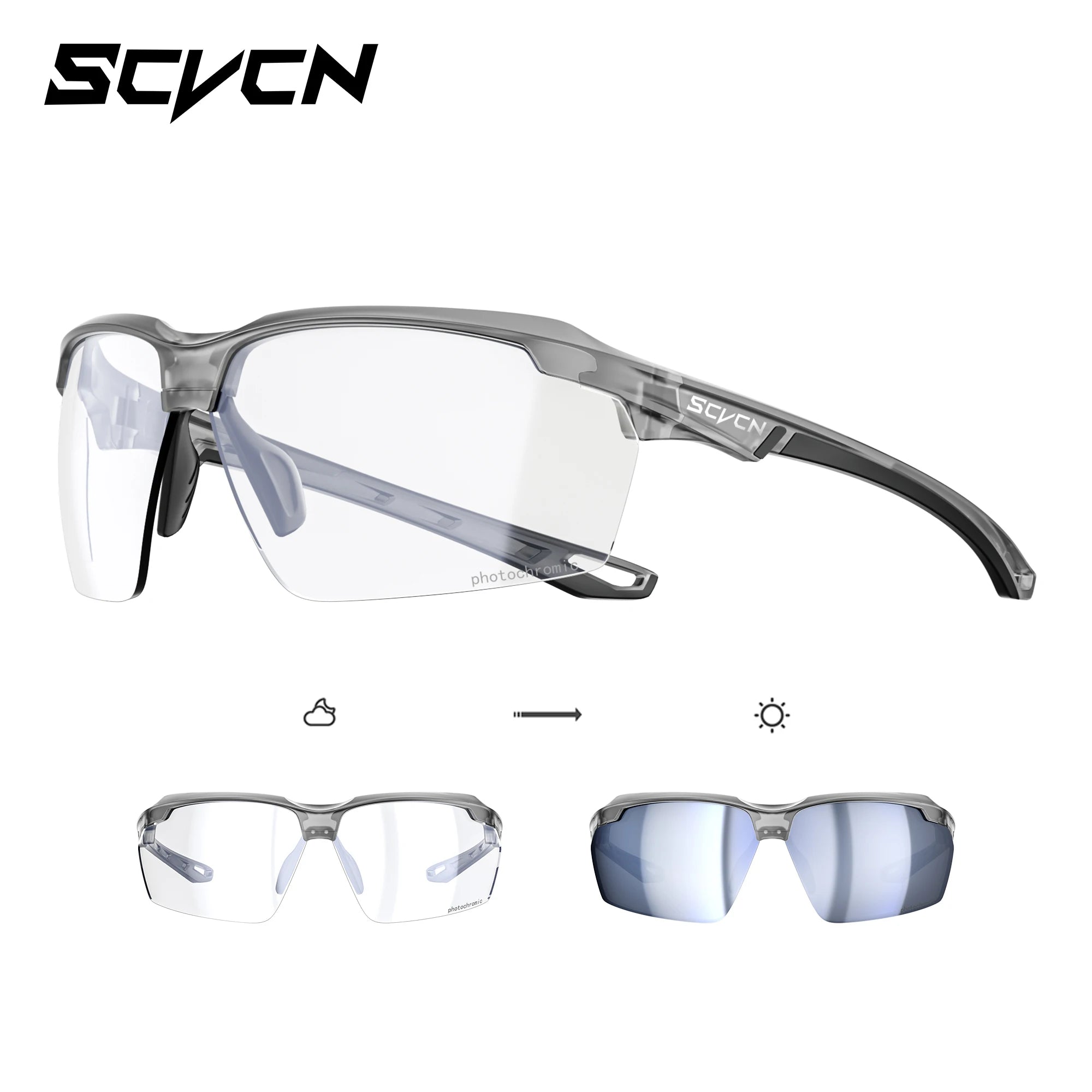 SCVCN Photochromic Cycling Glasses Outdoor Running Sunglasses Men Shockproof Tactical Goggles Outdoor Airsoft Shooting Glasses