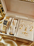 The Lady's Compact Quartz Watch and Pendant Jewelry Set, Suitable as a Holiday Gift, Does Not Include the Box.