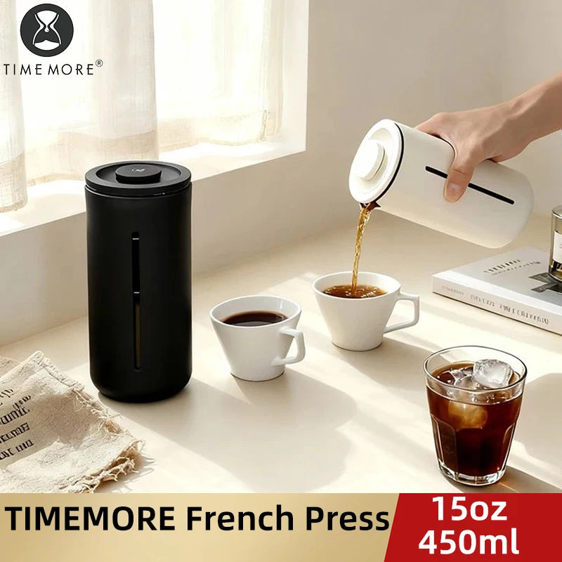 TIMEMORE French Press Coffee Press, Coffee Maker Tea Maker, 450ml, 15 Ounce, High Density Stainless Steel Mesh Heat Resistant Gl