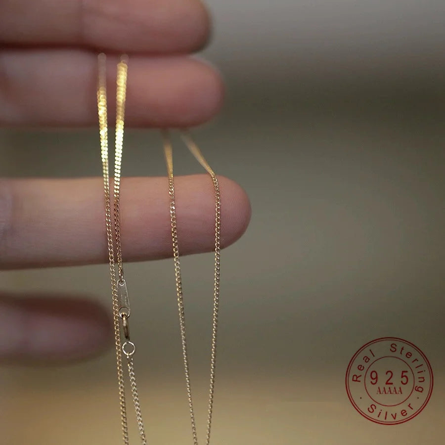 925 Sterling Silver Plating 14K Gold Simple Chain Necklace for Women Fashionable Temperament Versatile Jewelry