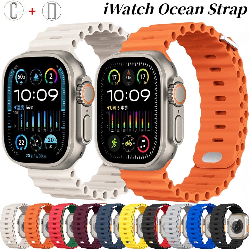 Ocean Silicone Strap For Apple Watch UItra 3 1 2 49mm 10 9 8 7 11 46mm 42mm 45mm 41mm Bracelet Wristband iWatch 6 5 4 SE3 44mm