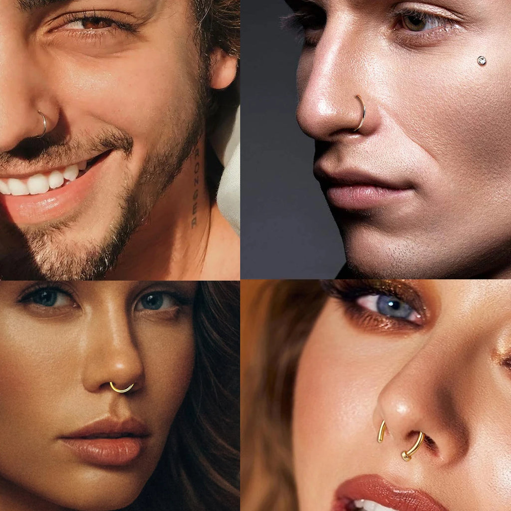 Fake Nose Ring Hoop Lip Labret Ring for Women Non Pierce Hoop Nose Ring  Septum Hoop  Ring Tragus Rook Ring Non Piercing Jewelry