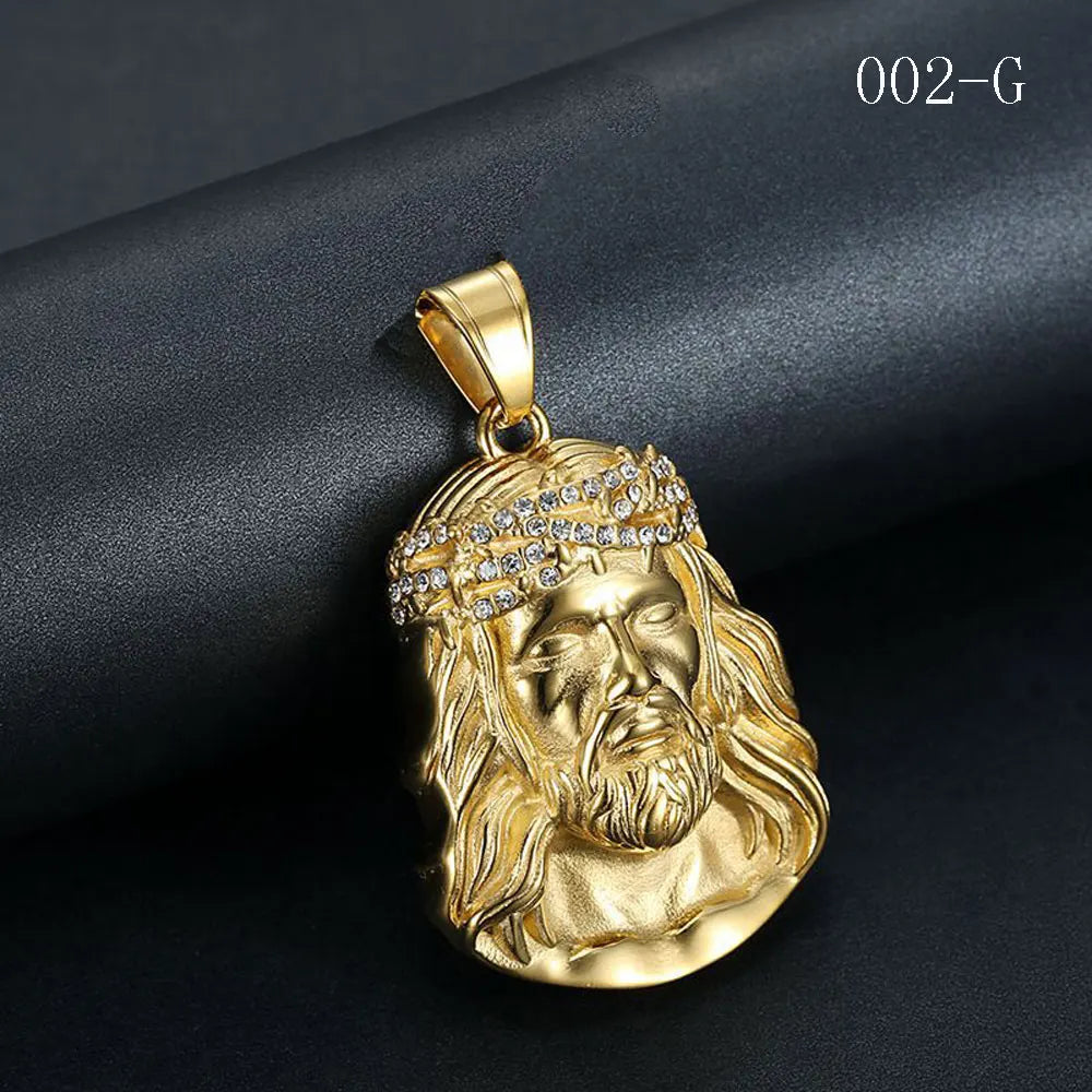 Stainless Steel Titanium God Jesus Human Head Gold Plated Portrait Pendant Necklace with 3mm Chain For Men Women Hip Hop Jewelry