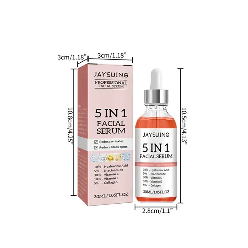 5 In1 Hyaluronic Acid Facial Serum Moisturizing Brightening Lightening Fine Lines Vitamin C Pore Shrinking Serum Skincare 30ml