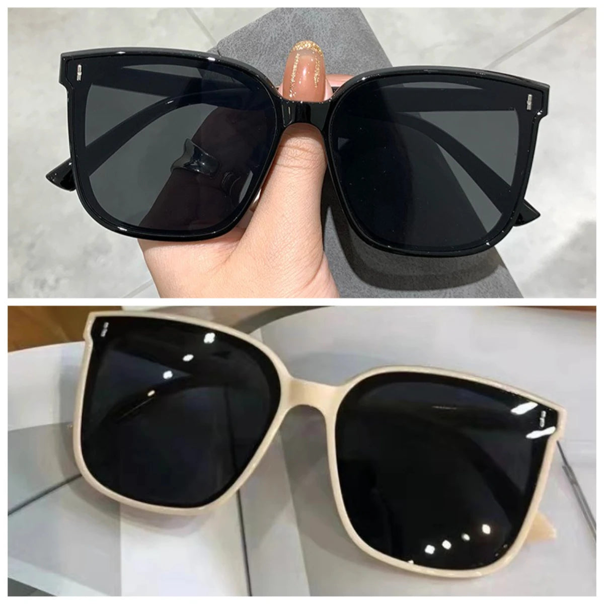Fashion Korean Personality Ins Trend Black Square Frame UV400 Sunglasses for Unisex Street Sunglass