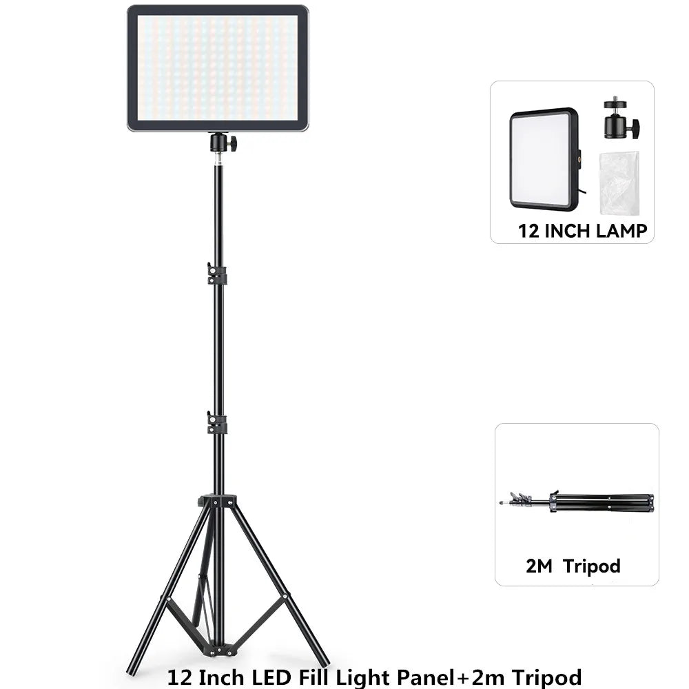 LED Photography Video Light Panel Lighting Photo Studio Lamp Kit with 8/12 Inch Adjustable Brightness,for YouTube Live Streaming