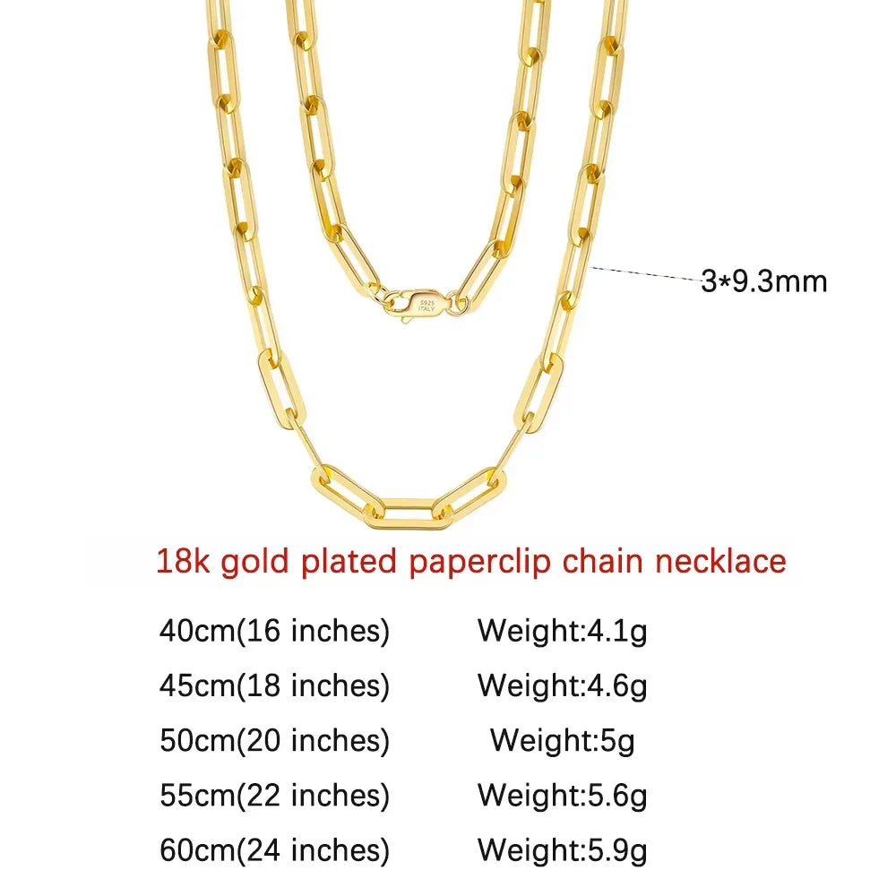 ORSA JEWELS 14K Gold Plated Genuine 925 Sterling Silver Paperclip Neck Chain 6/9.3/12mm Link Necklace for Women Men Jewelry SC39