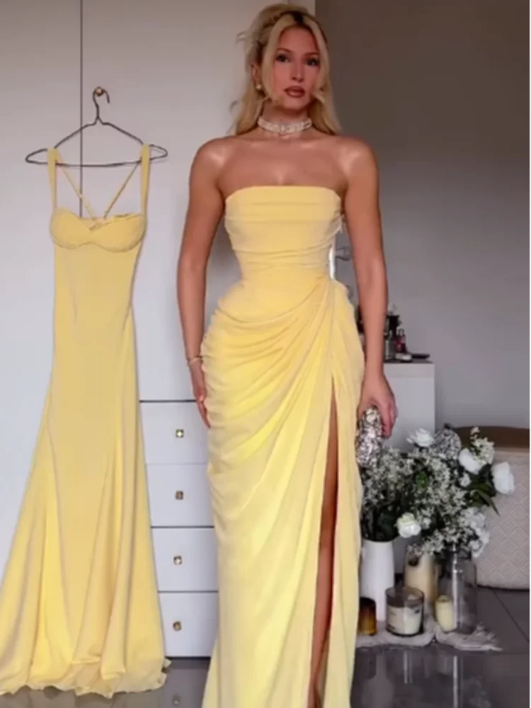 Sexy Pleated Crop Top Long Dress Women Solid Sleeveless Backless High Split Party Dresses Female 2026 Spring Summer Robe New