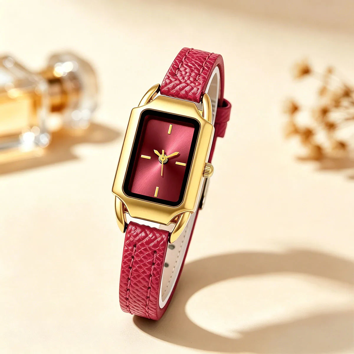 Simple Fashion Casual Women Fashion PU Leather Rectangle Quartz Watches