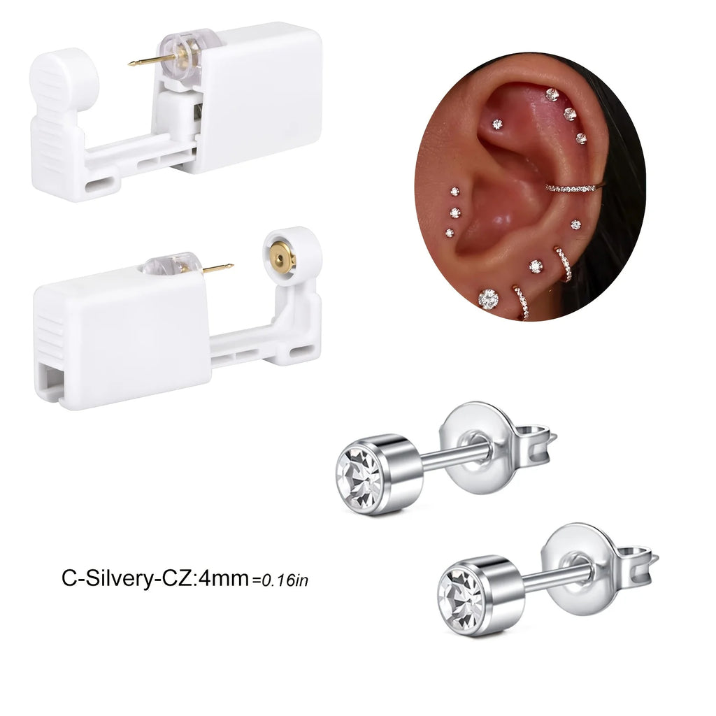 2 sets Ear Piercing Kit Disposable Ear Piercing Gun Kit Self Piercing Gun and Build-in Earrings Stud Ear Piercing Gun
