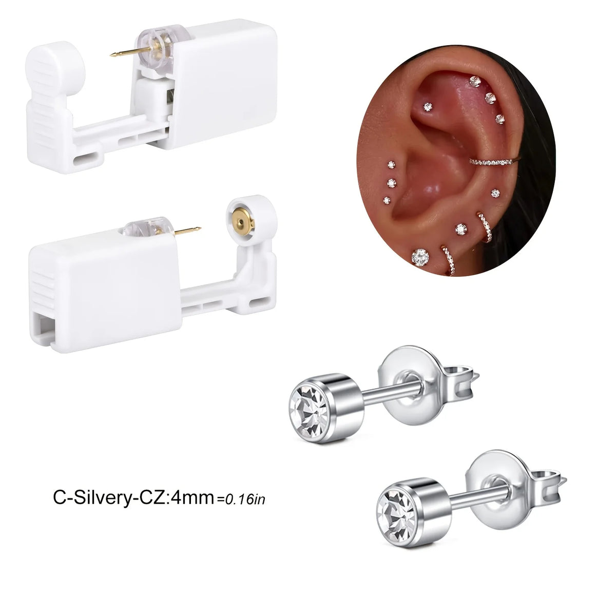 2 sets Ear Piercing Kit Disposable Ear Piercing Gun Kit Self Piercing Gun and Build-in Earrings Stud Ear Piercing Gun