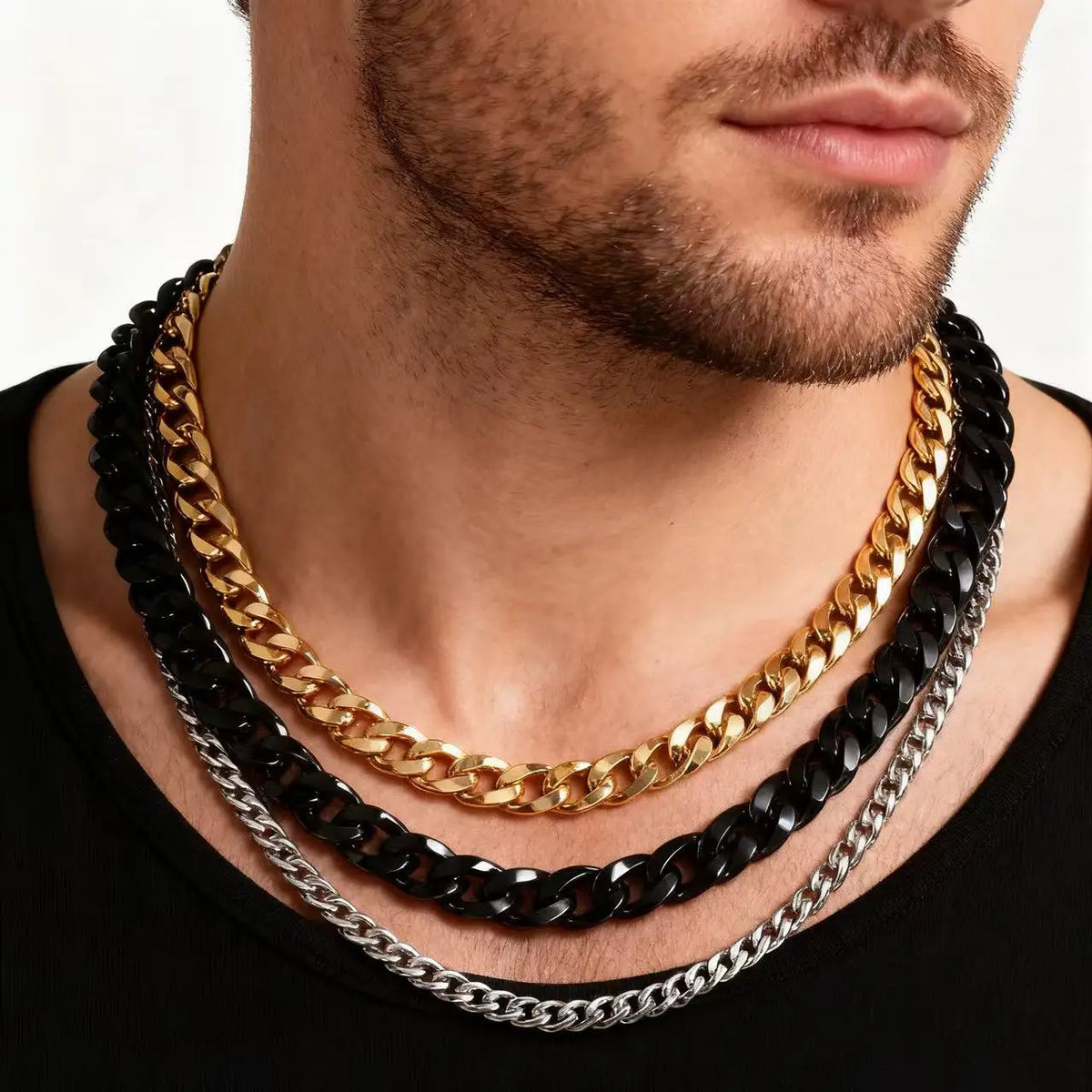 HNSP 3/5/7/9/12MM Stainless Steel Cuban Link Gold Chain Necklace For Men Jewelry Waterproof Accessory Gift