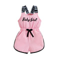 Toddler Kids Baby Girls Summer Romper, Sleeveless Crew Neck Letter Print Short Jumpsuit Elastic Waist Clothes 9M-4T