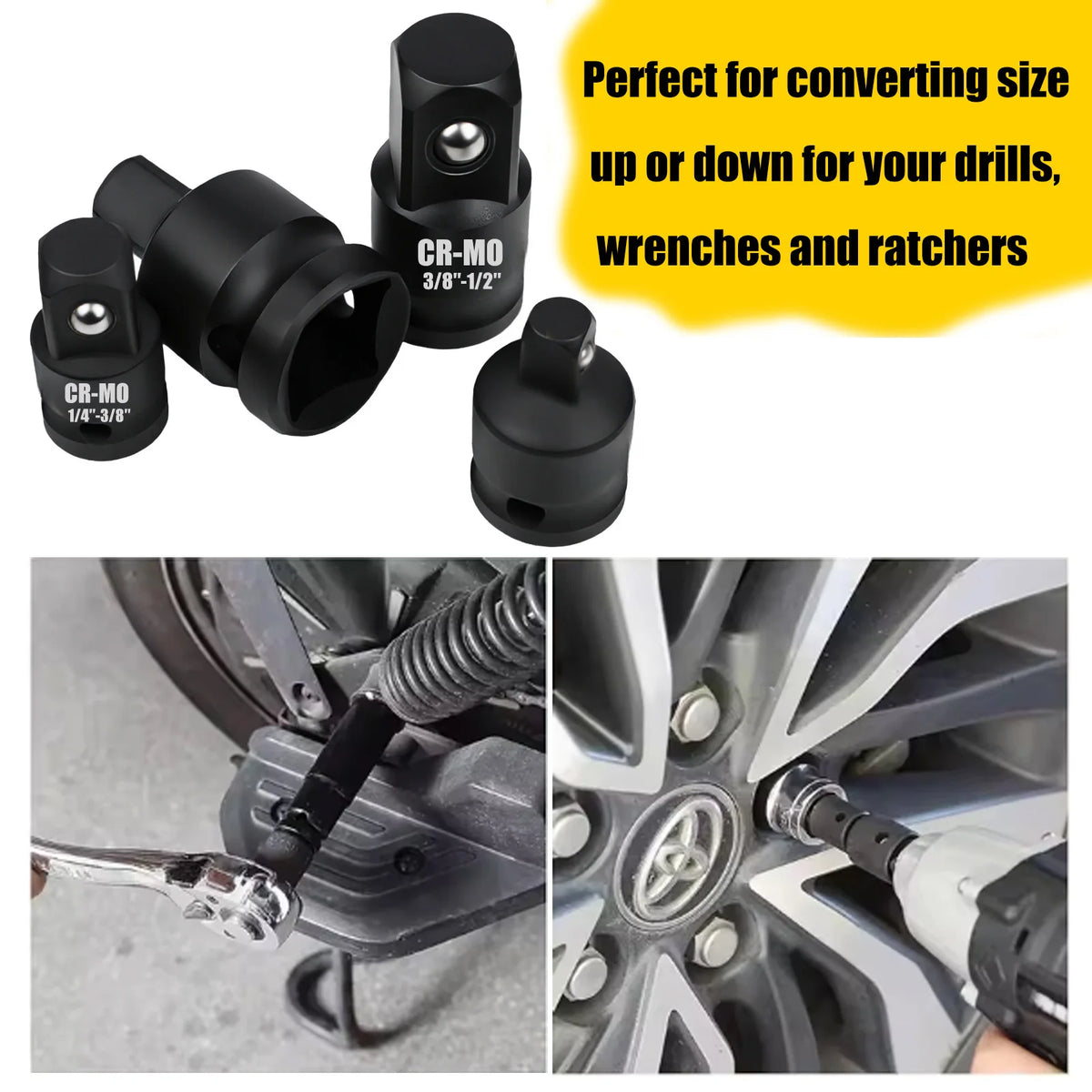Impact Socket Adapter Reducer Set 4pcs/set 1/2 3/8 1/4 inch Use Wrenches Drills in Auto and Impact Driver Construction Work