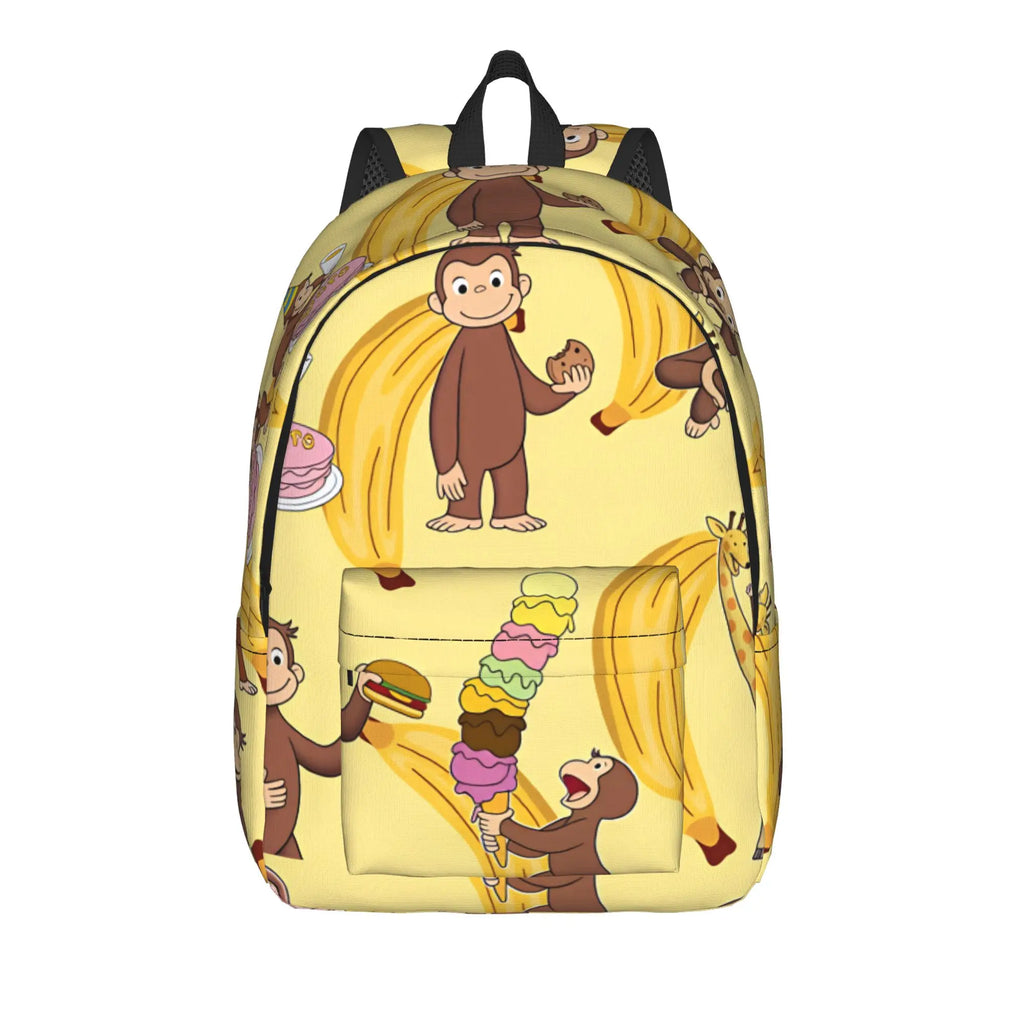 Curious George Swing Banana Stripe Backpack  Outdoor Style Backpacks Women High Quality Large School Bags Streetwear Rucksack