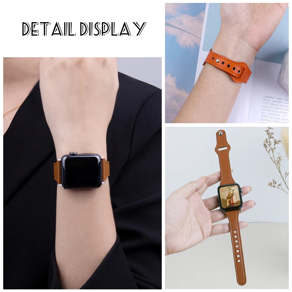 Slim Leather Strap for Apple Watch Band Ultra 49mm 8 41mm 45mm 7 SE 654321 44mm Women Bracelet Loop for iwatch series 42mm 40mm