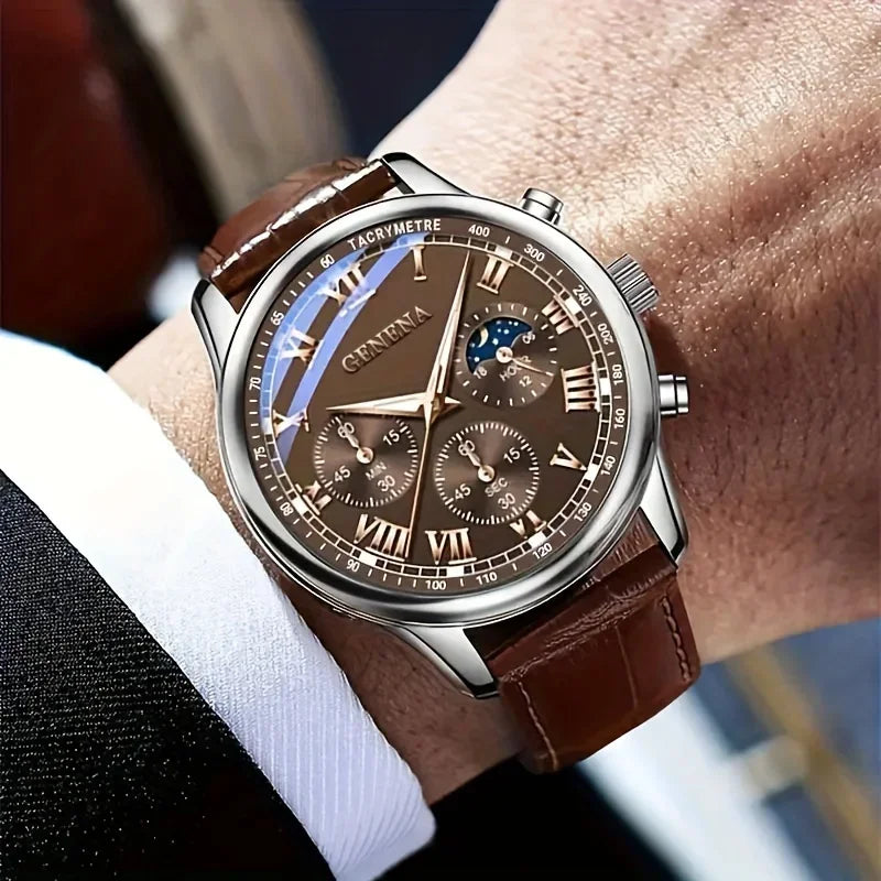 Fashion Men Business Watches Casual Leather Strap Male's Analog Quartz Wristwatch Reloj Hombre（Without Box）