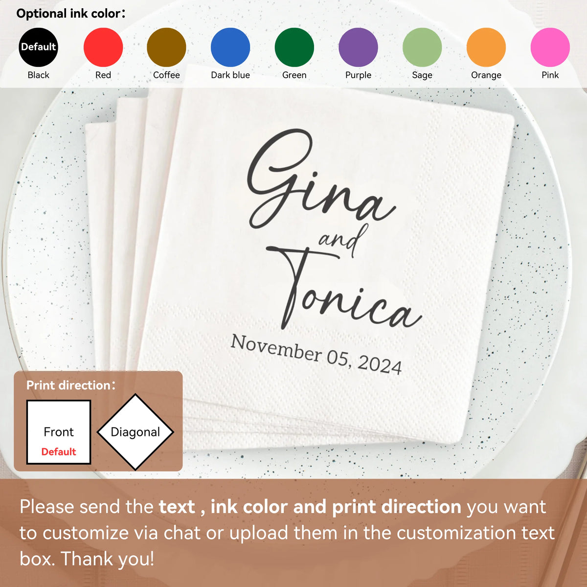 Personalized Paper Napkins for Wedding Custom Napkins of Your Text 50-500pcs Disposable Napkins for Cocktail Party Hen Party