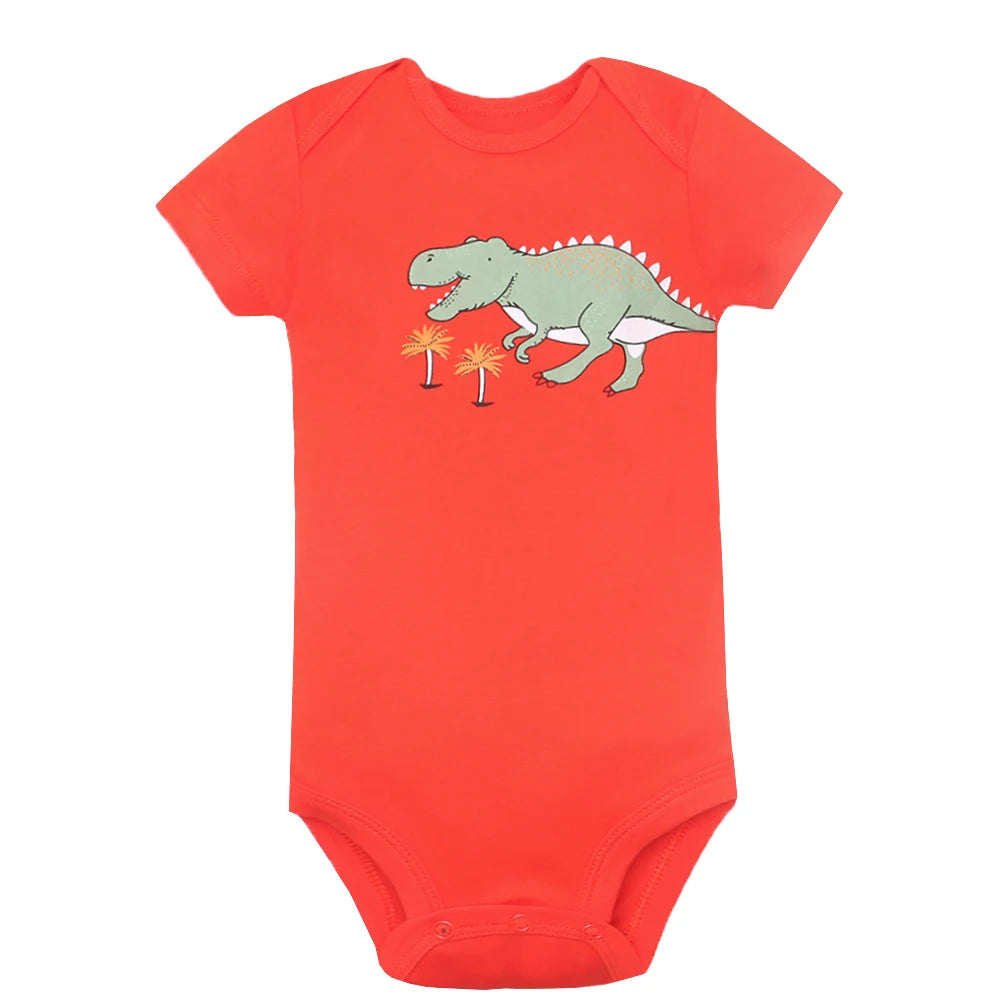 5Pcs/lot Baby Boys Romper Fashion Soft Cotton Summer Bebe Clothes Infant Jumpsuit Cartoon Dinosaur  Newborn Baby Girl Clothes
