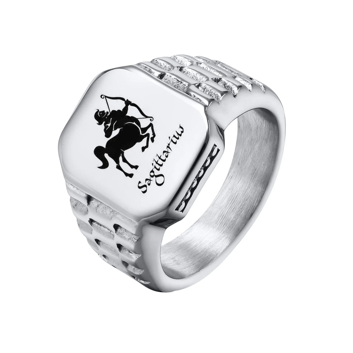 Free Custom 12 Zodiac Signet Rings for Men,Personalized Stainless Steel Finger Birthday Gift to Dad Father Husband Son