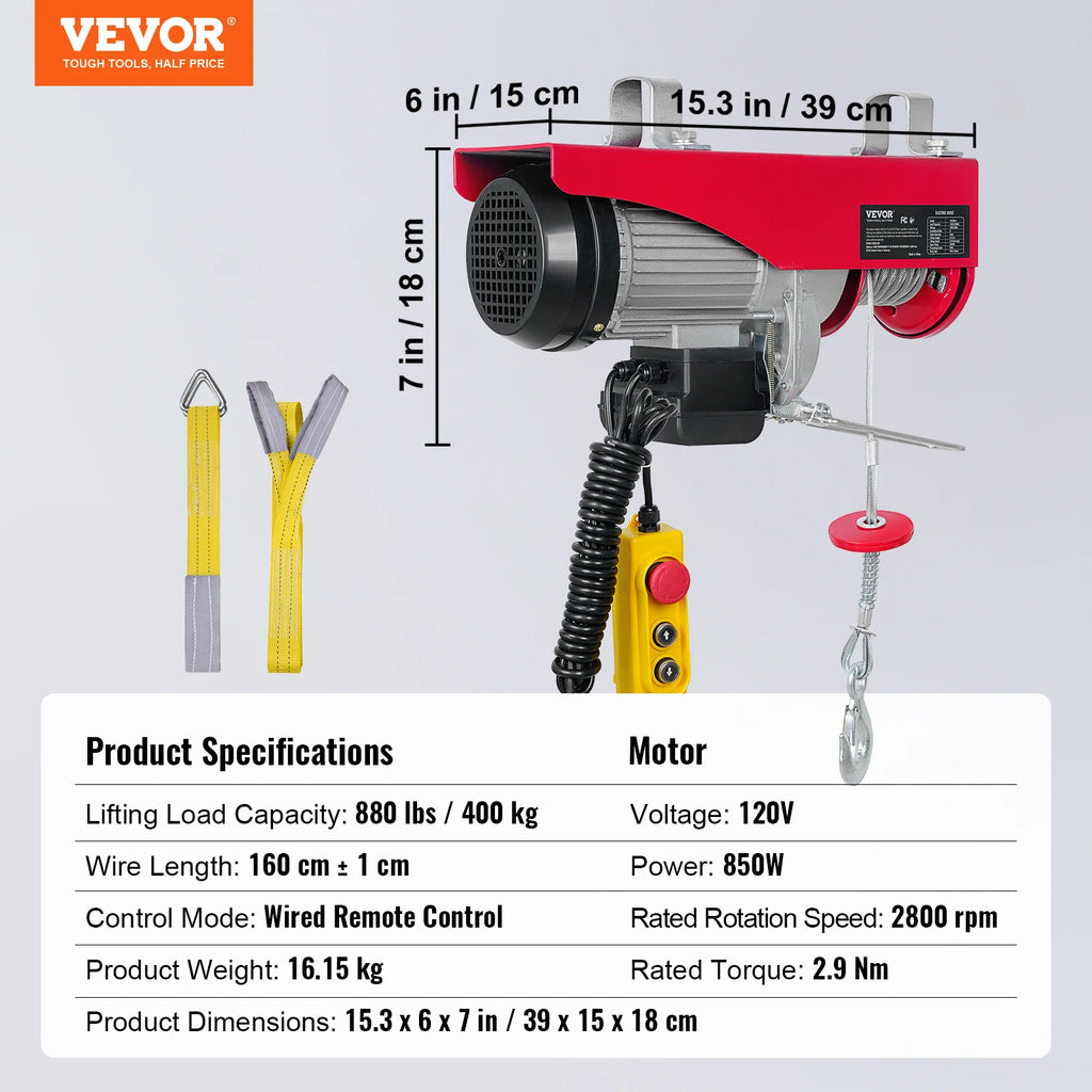 SucceBuy 200-800kg Electric Hoist with Wired/Wireless Remote Control Lifting Crane Cable Hoist Winch for Boat Garage Elevator