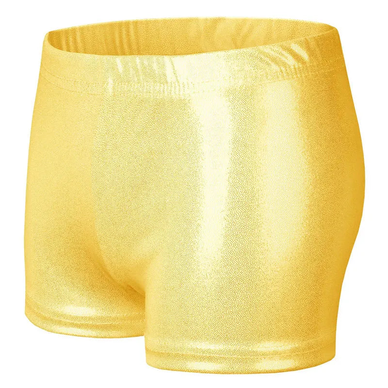 Dance Shorts for Girls Kids Bronzing Metallic Pants Elastic Children Glossy Gymnastic Dancewear Blank Solid Sports Shiny Glitter