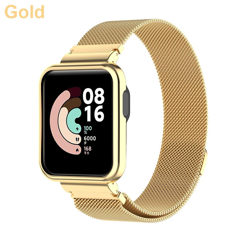 Metal Strap For Xiaomi Mi Watch Lite Band Redmi Watch 2 3 Active With Case Protector Bumper Magnetic Loop Replacement Bracelet