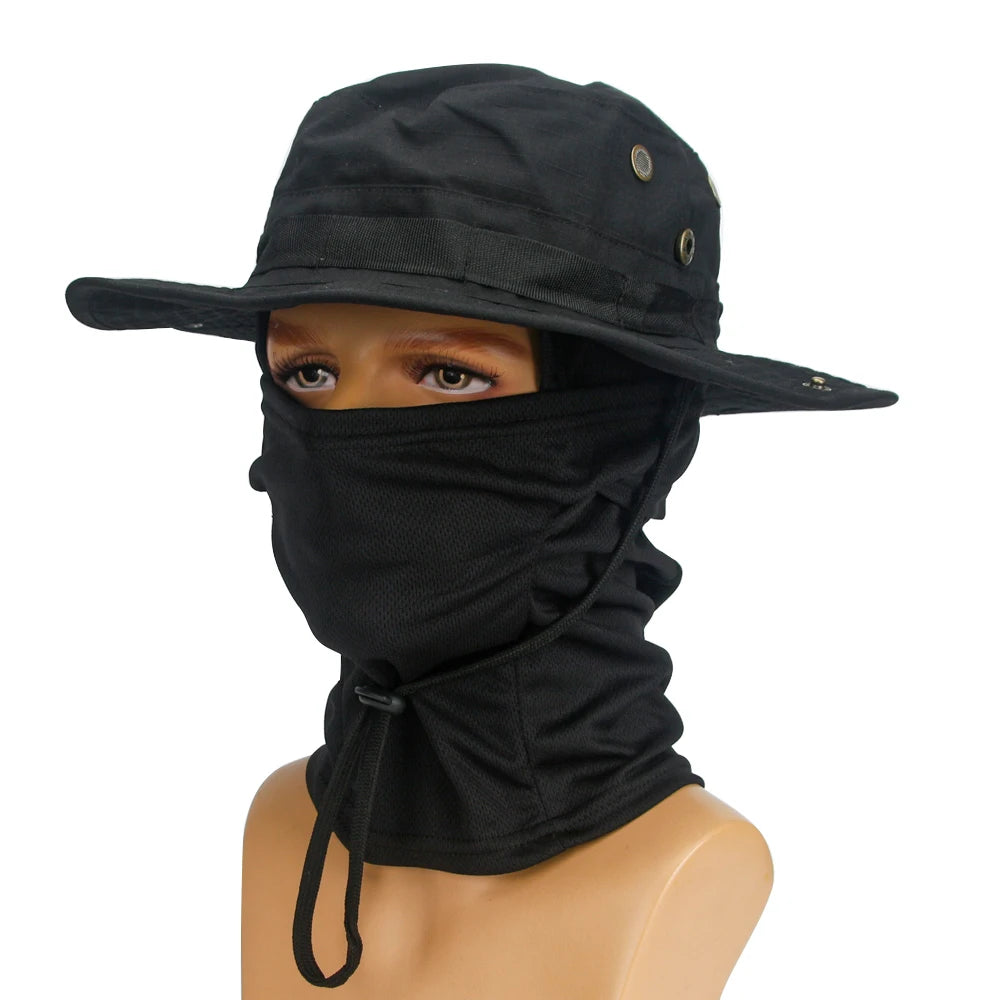 Four Season Unisex Camo Pattern Hat & Neck Gaiter Integrated Wind Resistant Outdoor Fishing Headgear