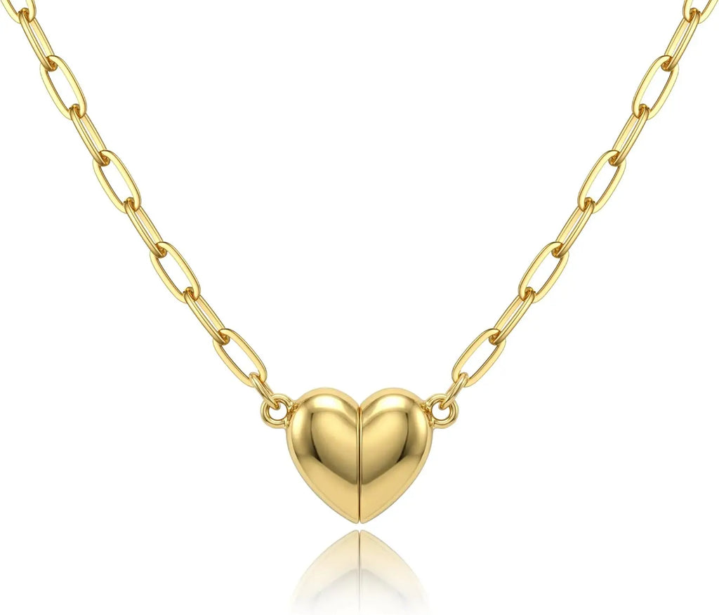 Magnetic Heart Necklaces for Women 18K Gold Plated Stainless Steel Heart Necklace Paperclip Chain Pendant Necklace Jewelry Gift