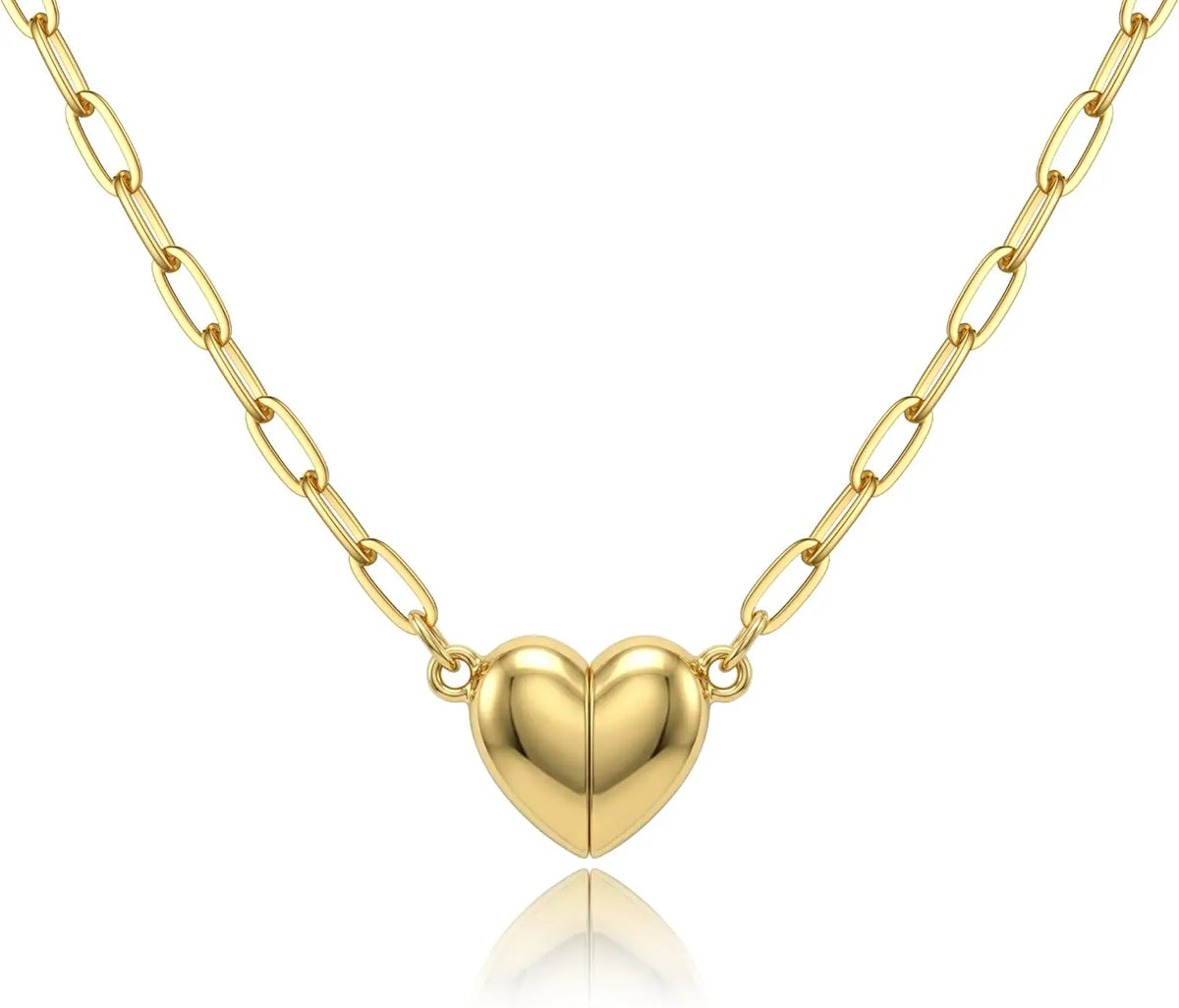 Magnetic Heart Necklaces for Women 18K Gold Plated Stainless Steel Heart Necklace Paperclip Chain Pendant Necklace Jewelry Gift