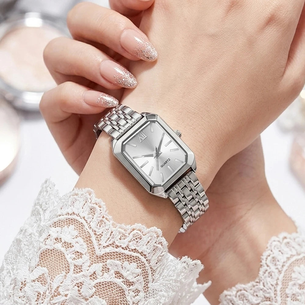 5Pcs/Set Unisex Jewelry Watches Women's Wristwatch Accessories Silver Fashion Business Elegant Trendy Classic Exquisite Light Luxury Simple Luxurious Bracelet Watch Set Y2K Suitable for Travel, Vacation, Parties, Daily Outfit