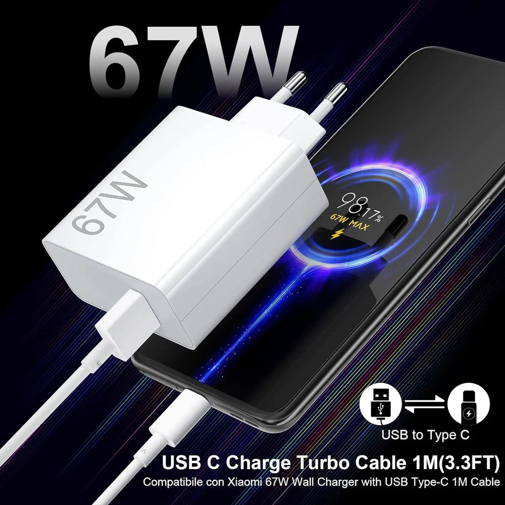 67W 6A Turbo Fast USB Charger For Xiaomi 12 13 14 15 17 Pro Redmi Note 11 12 13 14 Pro POCO X5 X6 X7 Type C Quick Charging Cable