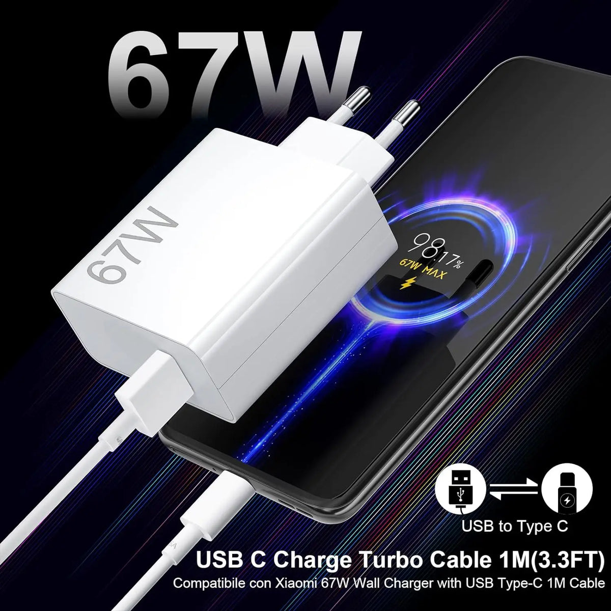 67W 6A Turbo Fast USB Charger For Xiaomi 12 13 14 15 17 Pro Redmi Note 11 12 13 14 Pro POCO X5 X6 X7 Type C Quick Charging Cable