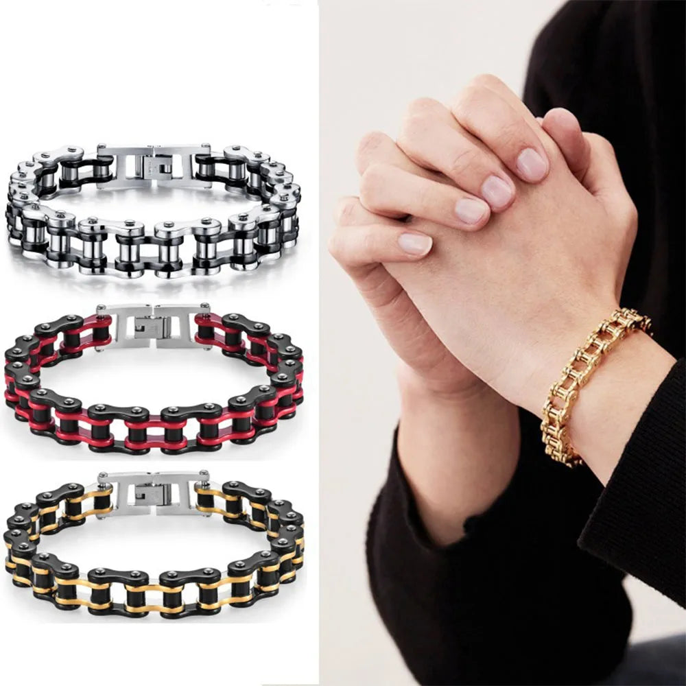 Cross-border European and American non-fading men's stainless steel trendy rock and roll bike motorcycle bracelet