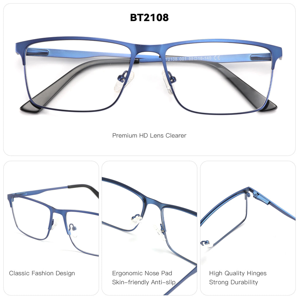 ZENOTTIC Alloy Prescription Glasses Men Square Anti Blue Light Progressive Eyeglasses High Quality Myopia Photochromic  Eyewear
