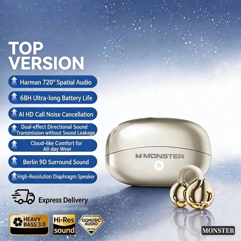 Monster Wireless Bluetooth Earphones HIFI Surround Sound Sport Earburd Long Endurance Noise Reduction Gaming Headset