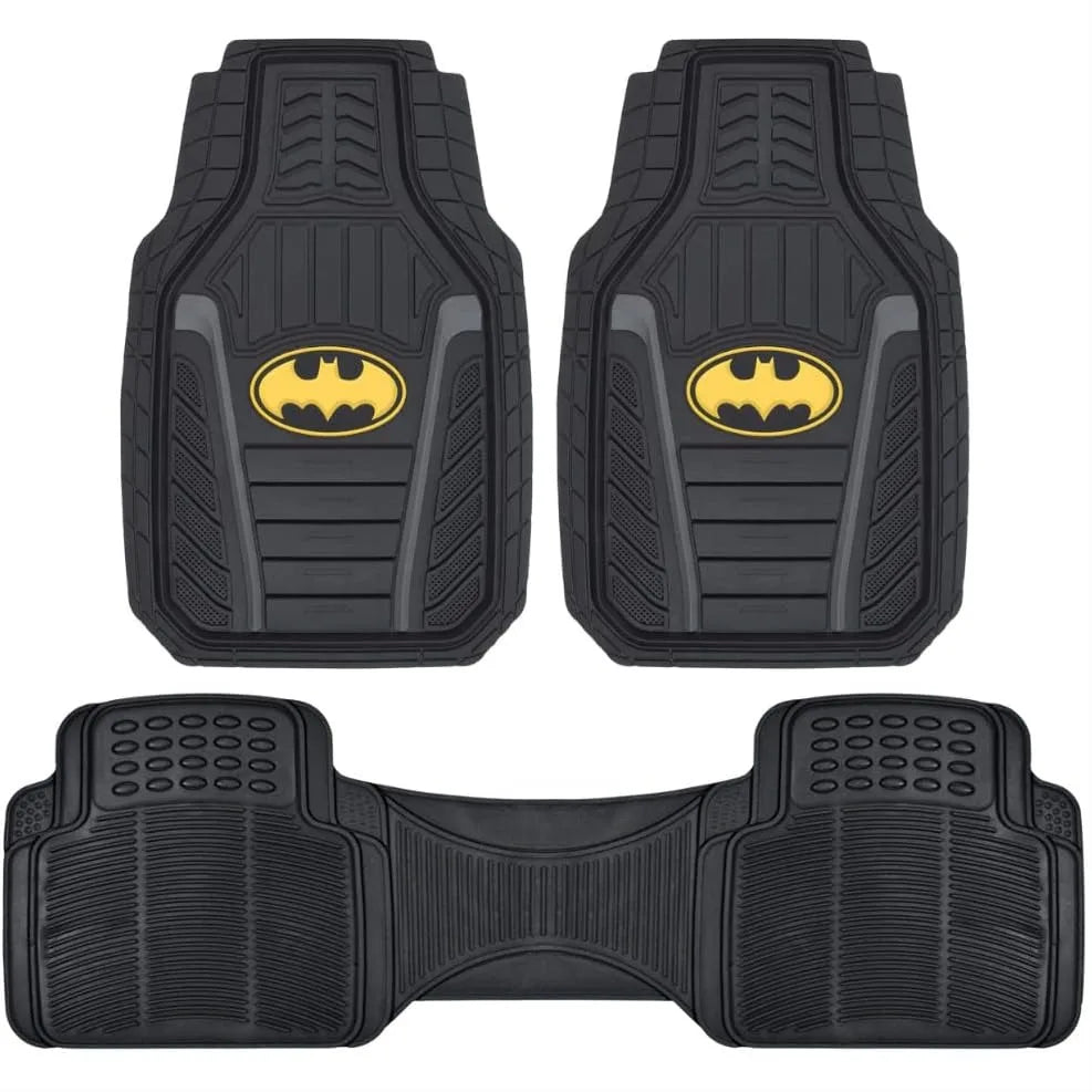 DC Comics Armored Batman Car Mats - Heavy Duty Rubber Floor Mats for All Weather, No-Slip Grip, Custom Fit - 2 Front Mats & 1