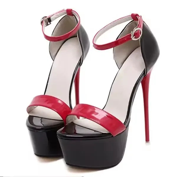 Aneikeh Hot Sales 2026 Summer Style Sexy 16cm Women Sandals High Heels Open Toe Buckles Nightclub Party Shoe Black Big Size 15