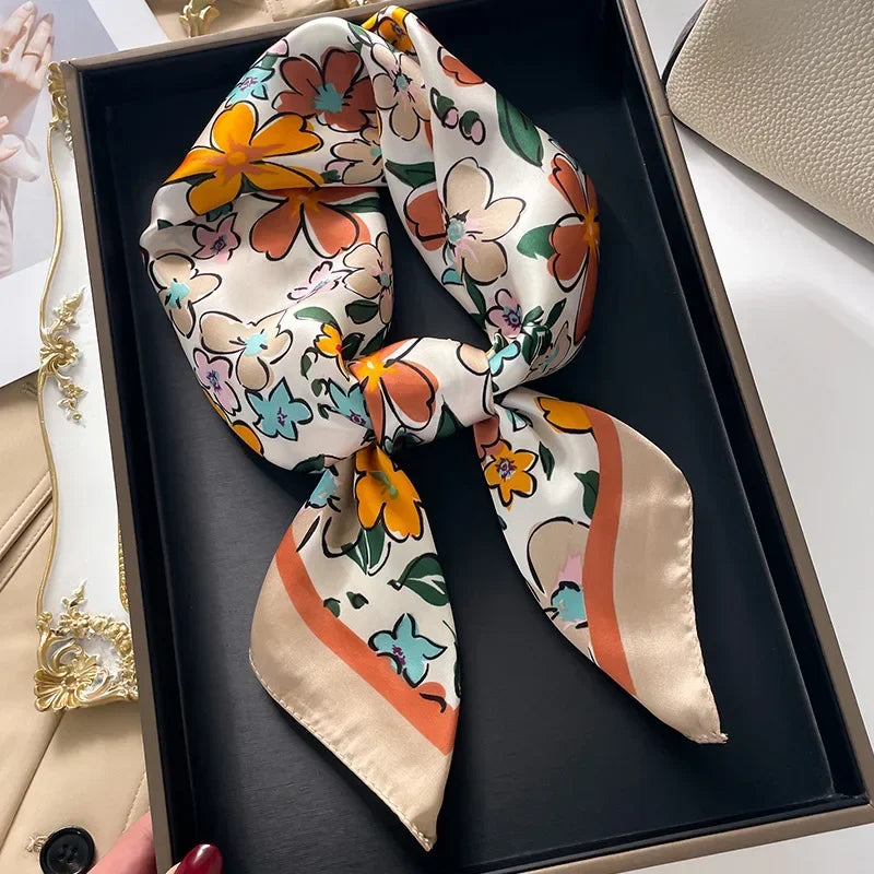 2025 New Yellow Lemon Print Square Silk Scarf for Women 70*70cm Neck Ties Fashion Decorate Neckerchief Female Hijab Bag Ribbions