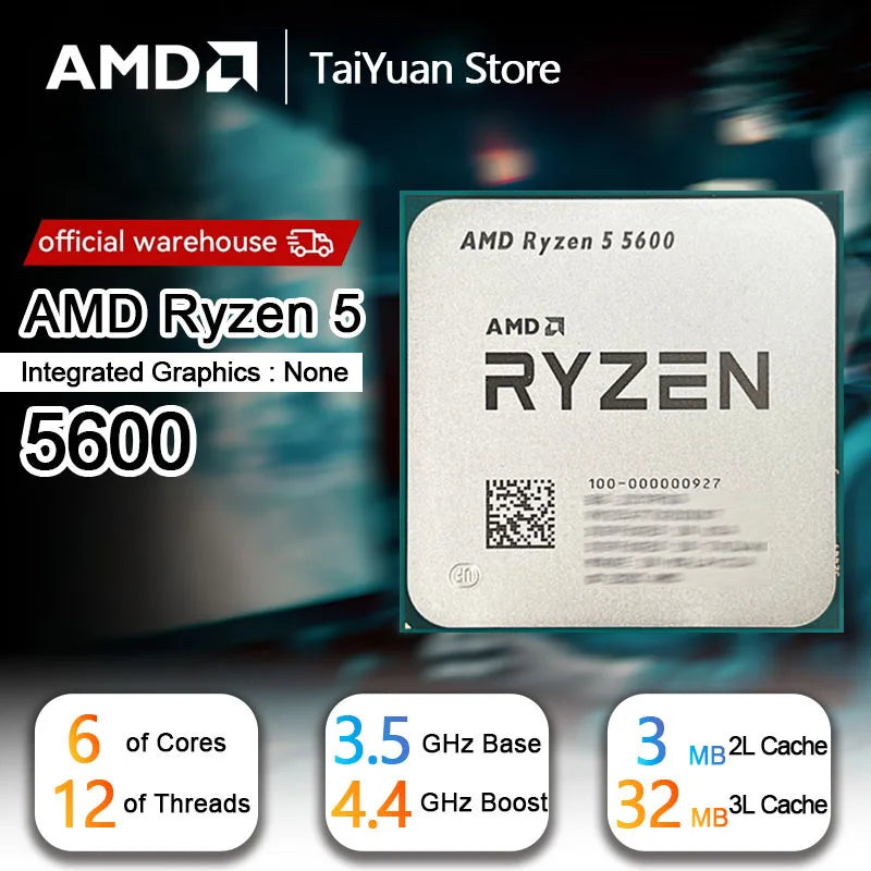 AMD R5 5600 CPU Ryzen 5 5600 3.5 GHz 6-Core 12-Thread 7NM L3=32M 100-000000927 Socket AM4 New but no fan