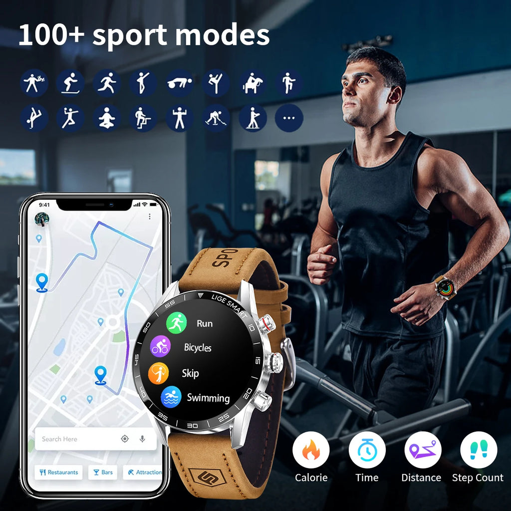 LIGE 2026 New Rugged Military GPS Smart Watch Men AMOLED HD Screen Heart Rate Bluetooth Call Waterproof Outdoor SmartWatch