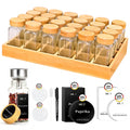 Spice jar set with bamboo rack, 12/24 glass jars with sealed bamboo lids, including labels and marker pens,kitchen organizers