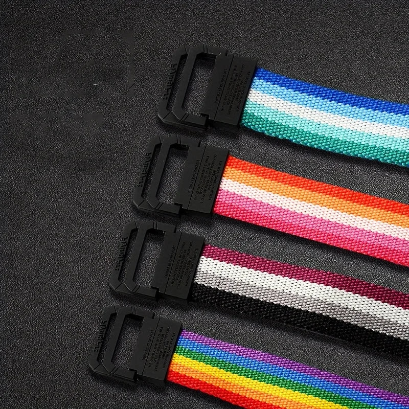 Seven Color Double Ring Buckle Rainbow Canvas Belt For Women Men, Casual Pants Belt