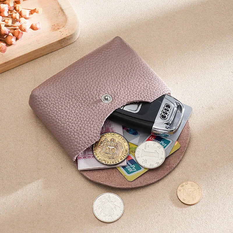 Custom Initials Fashion Women Genuine Leather Short Double Wallet Cute Small Coin Purse Mini Credit Card Holder Key Storage Bag