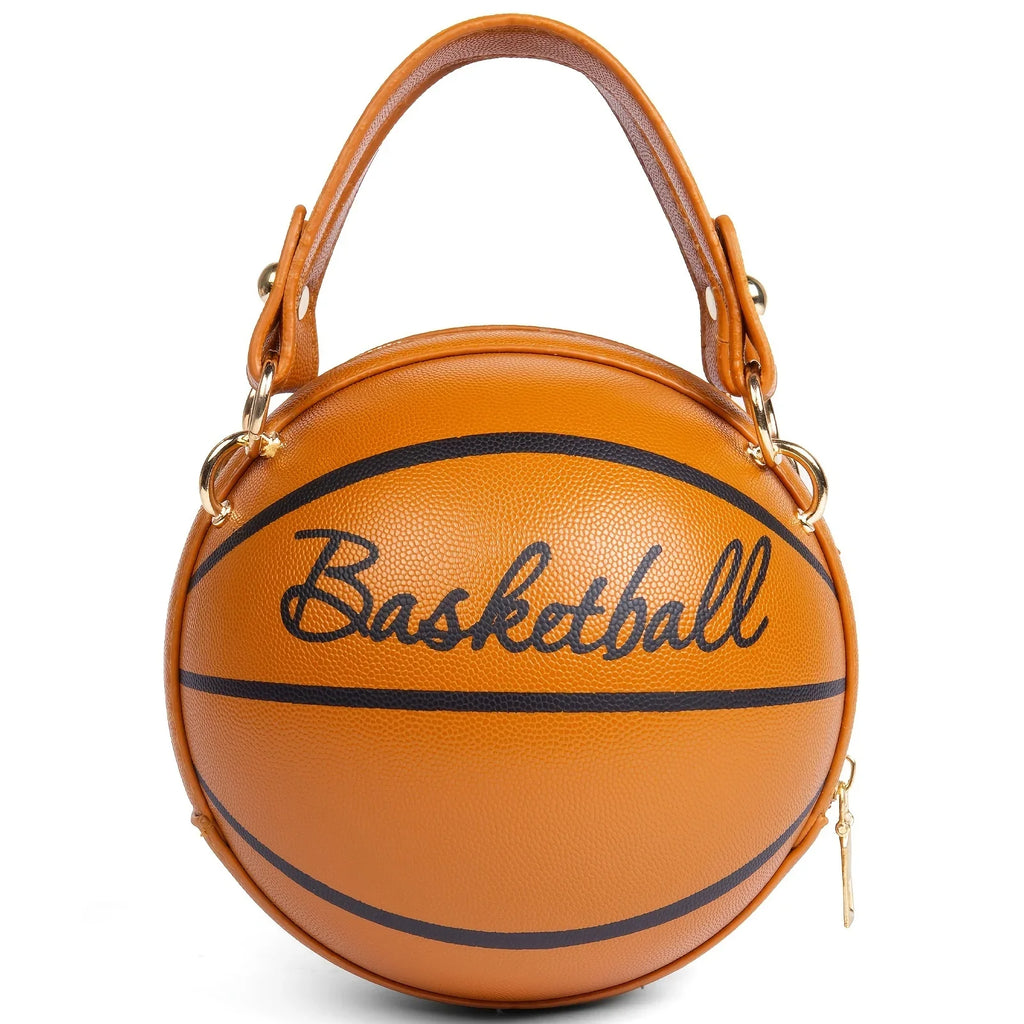 Basketball Shaped Crossbody Bag, Trendy Chain Shoulder Bag, PU Leather Top Handle Circle Purse handbags  women bag