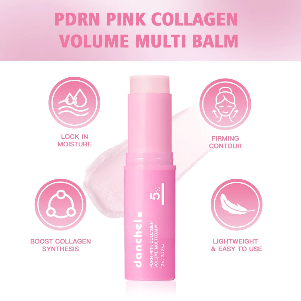 PDRN Pink Collagen Volumer Multi Balm Deep Hydration Plump Smooth Radiant Multi Collagen Stick for Cheeks Eyes Lips Neck Skincare
