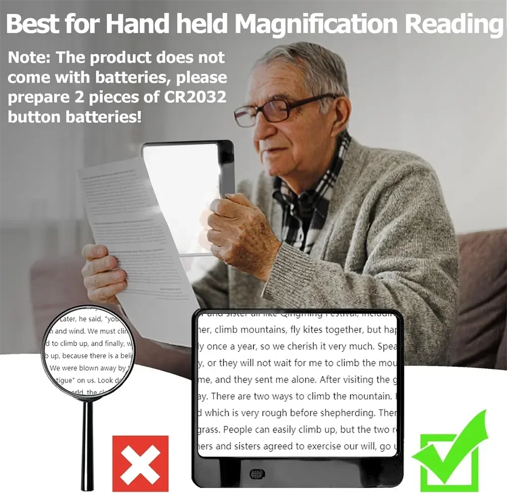 3X Full Page Magnifying Sheet with LED Lights Lightweight Magnifier for Reading Books Kids Seniors Crafts Stamps Maps