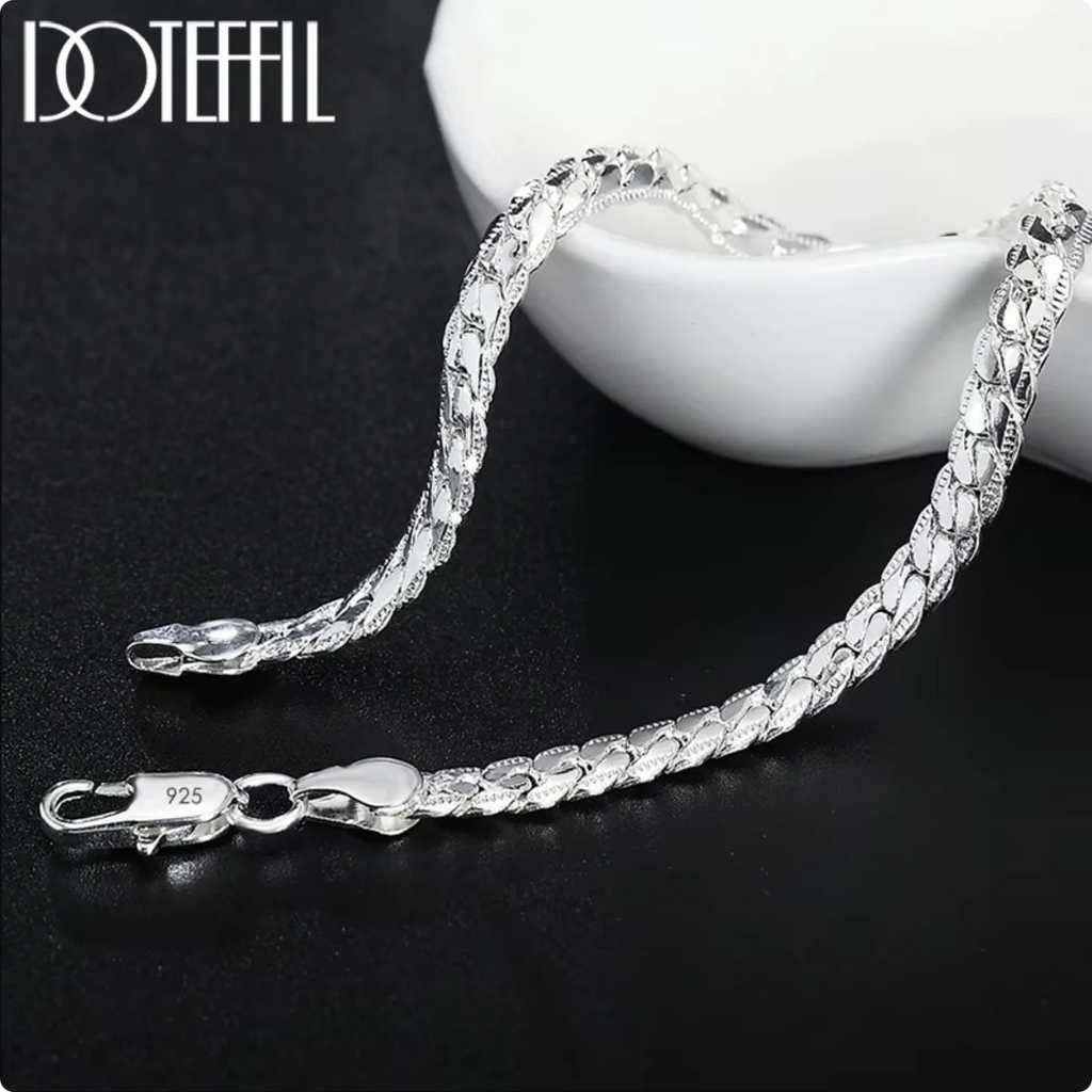 DOTEFFIL 925 Sterling Silver 8/16/18/20/22/24 Inch 6mm Side Chain Necklace Bracelet For Woman Men Fashion Charm Wedding Jewelry