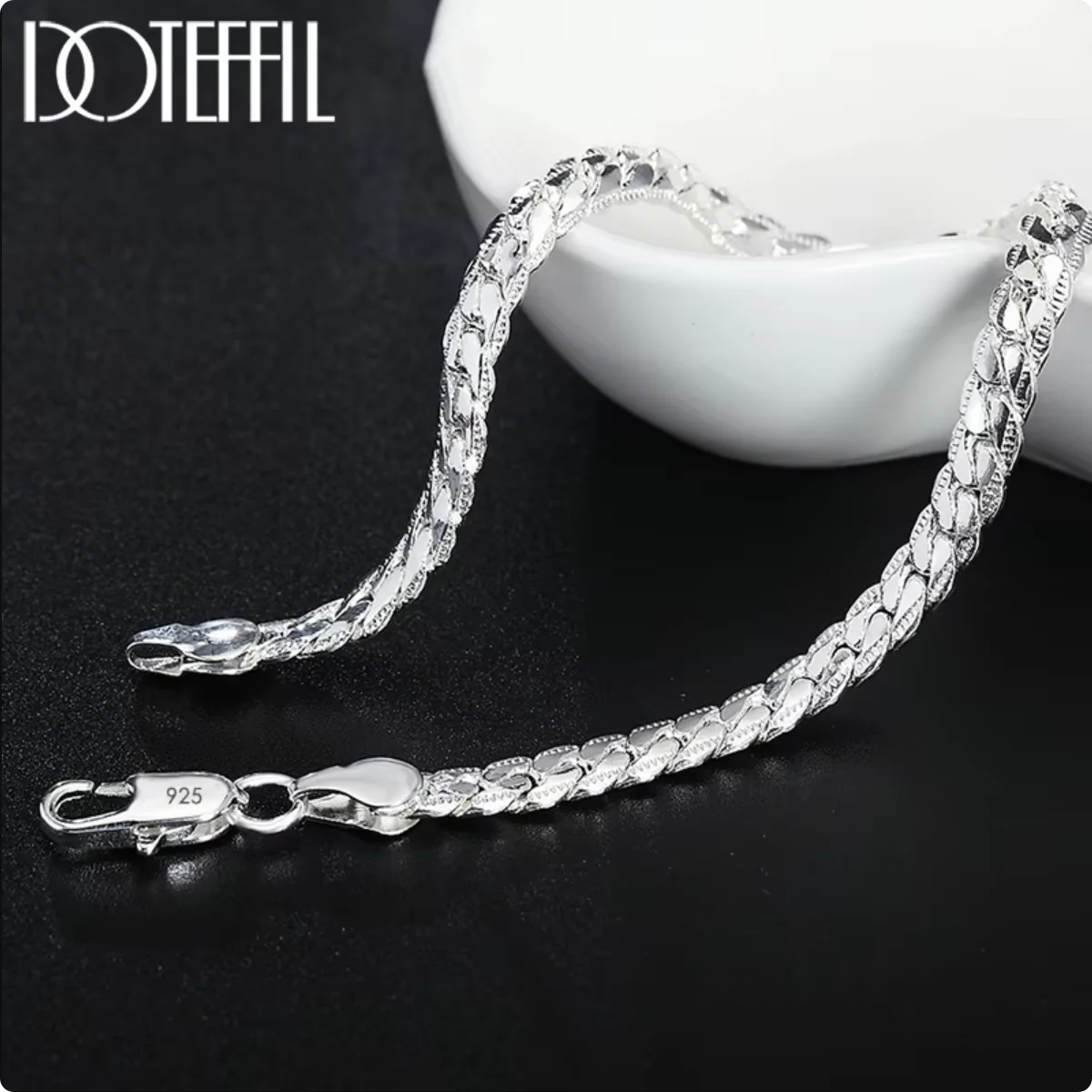 DOTEFFIL 925 Sterling Silver 8/16/18/20/22/24 Inch 6mm Side Chain Necklace Bracelet For Woman Men Fashion Charm Wedding Jewelry