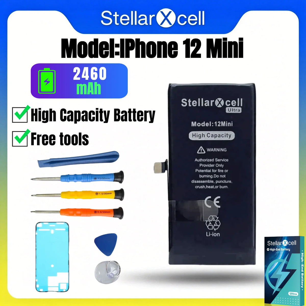 StellarXcell Ultra Original Battery High Capacity Cell for iPhone 7037 TI for 11 12 13 14 15 Pro Plus promax mini with Free Tool